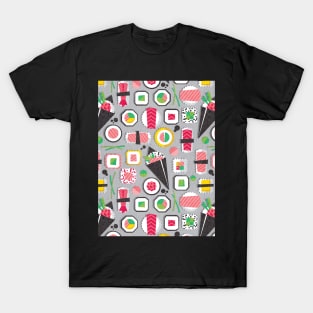 Paper cut geo sushi // pattern // grey background T-Shirt